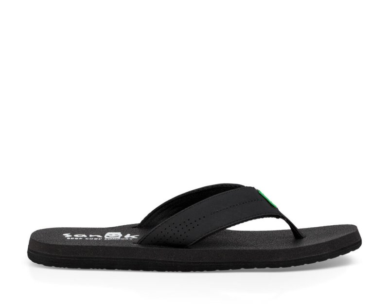 Sanuk Mens Beer Cozy Coaster Black Flip Flops | WBLAHR902